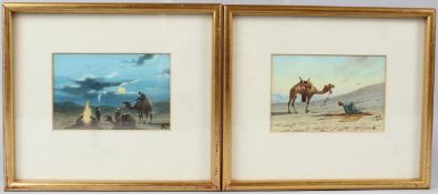 EDWIN LORD WEEKS (1849-1903) Desert scenes of Arabs pair of watercolours signed with a monogram 9