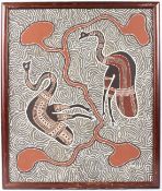 KULLA (AUSTRALIAN ABORIGINAL SCHOOL) Two birds oil on canvas signed 60 x 50cm