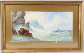 MARITIME SCHOOL (19TH CENTURY) Waves crashing on a coastline watercolour signed indistinctly 19 x