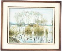 E CHERBINA (RUSSIAN 20TH CENTURY) Lake view with trees and house oil on canvas signed, inscribed and