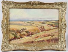 BRITISH SCHOOL (20TH CENTURY) Landscape with foxhunting oil on board signed indistinctly, Louis O