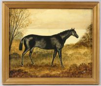 NORAH GOLDEN 'A Racehorse in a Landscape' oil on board signed with initials artist's label verso