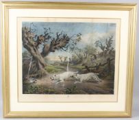 RICHARD EARLOM AFTER CHARLES TOWNE 'Bulldogs and Badger' hand coloured engraving 1807 51 x 61 plate