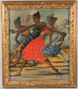 MANNER OF ENWONWU African dancers oil on canvas 60 x 50cm