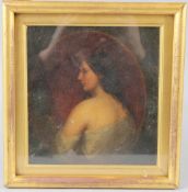 19TH CENTURY SCHOOL Head and shoulder portrait of a woman in side profile oil on board 17.5 x 16.