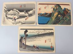 UTAGAWA HIROSHIGE Three landscapes woodblock prints unframed (a/f) 25.5 x 35.5cm (3)