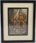 ATTRIBUTED TO JOHN BRATBY 'Church Lane' oil on canvas mounted on board signed and dated 16 Nov '52