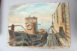 GORDON ARNOLD (1910-2005) 'Fishing boats at Rock Ferry Pier' 'Eastham Village, Wirral Cheshire' '