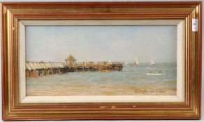 GRENVILLE COTTINGHAM Yarmouth Pier, Isle of Wight oil on canvas board signed 21 x 42cm