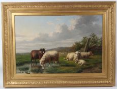 LOUIS PIERRE VERWÉE Sheep grazing in a field oil on canvas 52 x 78cm