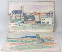 GEORGE WEISSBORT (1928-2013) Views of a town Two oil on boards unframed 50 x 73cm and 54 x 73cm (