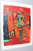 BRUCE ONOBRAKPEYA (1932 NIGERIA) 'Cyclist and Ram' serigraph / screenprint 14/75 signed and