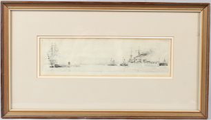 WILLIAM LIONEL WYLLIE (1851-1931) HMS Renown leaving Portsmouth Harbour drypoint signed (feint) 7.
