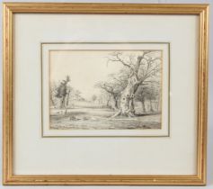 ANDREW MACCALLUM (1821-1902) Deer grazing in Windsor Park drawing / watercolour 11.5 x 16cm
