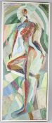 20TH CENTURY SCHOOL Cubist style standing nude figure oil on board 108.5 x 41.5cm
