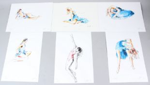 JOHN SALKELD Studies of the dancer Lia ink and watercolour all signed with initials inscribed and