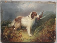 J. LANGLOIS (c.1855-1904) Spaniel with game oil on canvas signed unframed 15 x 20cm