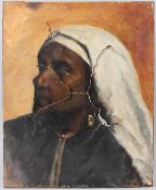 ORIENTALIST SCHOOL Portrait of an Arab oil on card (a/f) unframed 43 x 35cm