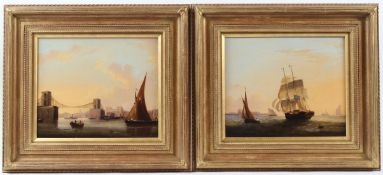 FREDERICK CALVERT (fl.1811-1844) 'Hungerford Bridge and Tilbury Port' pair of oils on canvas