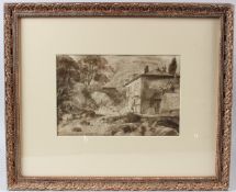 GEORGE WEISSBORT (1928-2013) Rocky stream, arched bridge and house. watercolour 19.5 x 30cm