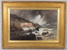 EUGENIO AMUS (1834-1899) Coastal view with stormy sea and shipwreck oil on canvas signed 39.5 x 60cm