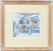 HANDEL EVANS (JAMAICAN) Figures seated on a verandah gouache signed and inscribed Mandeville,
