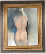CONTEMPORARY SCHOOL Standing female nude oil on canvas signed indistinctly 75 x 60cm