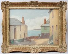 ENGLISH SCHOOL (MID 20TH CENTURY) West Country village on the coast oil on canvas board signed