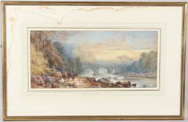 JAMES BURRELL SMITH (1822-1897) River landscape with bridge and hills beyond watercolour signed with