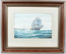 A D BELL (1884-1966) 'Out on the Evening Tide' gouache signed 24 x 36.5cm