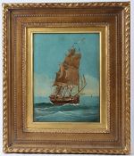 19TH CENTURY SCHOOL Clipper at sea oil on canvas signed with initials DA 25.5 x 19cm