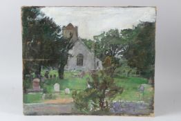 GEORGE WEISSBORT (1928-2013) The churchyard. oil on canvas laid on board. unframed 44 x 53cm.