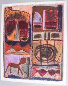MURAINA OYELAMI (b.1940) 'Abogunde' oil on paper signed, inscribed and dated '98 unframed 59 x