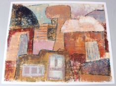 MURAINA OYELAMI (b.1940) 'Hillside' oil on paper signed, inscribed and dated '03 unframed 49.5 x