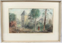 GEORGE WEISSBORT (1928-2013) View of figures and buildings through trees watercolour 27 x 48cm