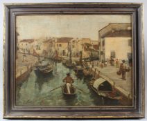 CONTINENTAL SCHOOL Venetian canal scene oil on canvas signed with a monogram 47.5 x 61cm