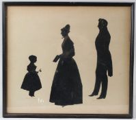 19TH CENTURY FAMILY GROUP OF SILHOUETTES Full length portraits of three figures inscribed and