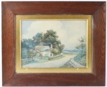 L HEADLEY (LATE 19TH / EARLY 20TH CENTURY) Country lane with cottage signed 26.5 x 37cm