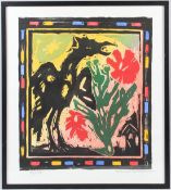 MICHAEL ROTHENSTEIN (1908-1993) Griffin and flower woodcut print with hand colouring 67/75 signed in