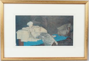 SIR WILLIAM RUSSELL FLINT Nude female figure on a couch colour print 21 x 40cm