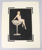 BARNARD (EARLY TO MID 20TH CENTURY) Art Deco style lady in a negligee seated on a champagne glass