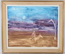 AFTER SYDNEY NOLAN Figure (Ned Kelly) on horseback acrylic on board 52 x 63cm