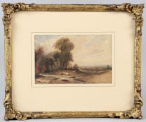 GEORGE PHILIP HAMERTON (1834-1891) Landscape with sheep at a riverbank watercolour inscribed label