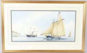 MERVYN PEARSON 'The Schooner America through the Needles' watercolour signed with labels on the