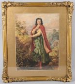 HENRY E HOBSON (1820-1881) Portrait of a Gypsy girl near her encampment watercolour signed and dated