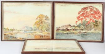 SAYA SAUNG (1898-1952) Views of Burma three watercolours signed 27 x 33cm (3)