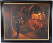 THEO LEERING (CONTEMPORARY) Subterranean castle oil on canvas signed and dated '06 78.5 x 98cm