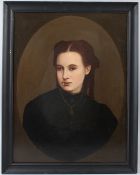 19TH CENTURY STYLE Gothic style portrait of a woman with vampire like teeth oil on canvas oval 58