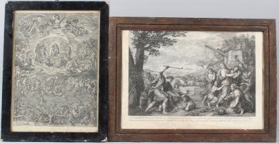 AUDRAN AFTER CHARLES LE BRUN Moses defending the daughters of Jethro engraving 23.5 x 35cm and