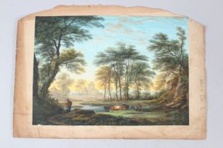 ENGLISH SCHOOL (19TH CENTURY) Landscape with Abbey ruins gouache unframed 21 x 29.5cm
